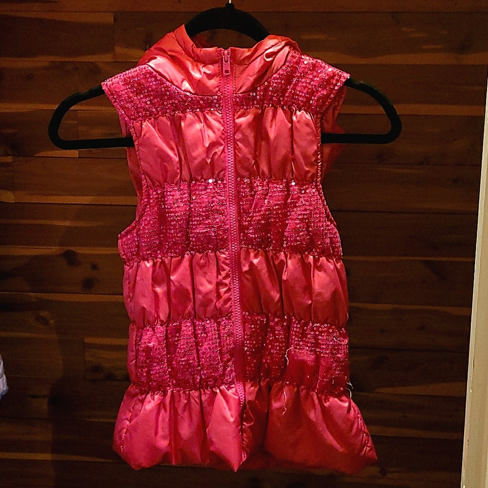 Girls Large Pink Vest Sequins